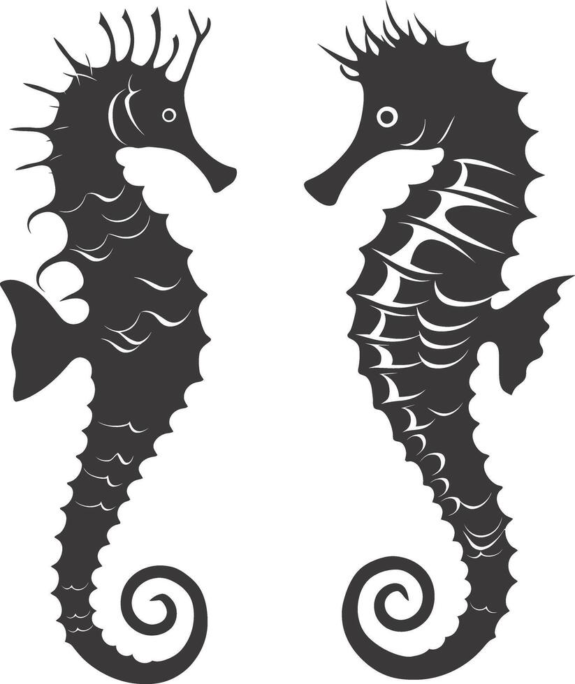AI generated Silhouette seahorse animal black color only full body vector