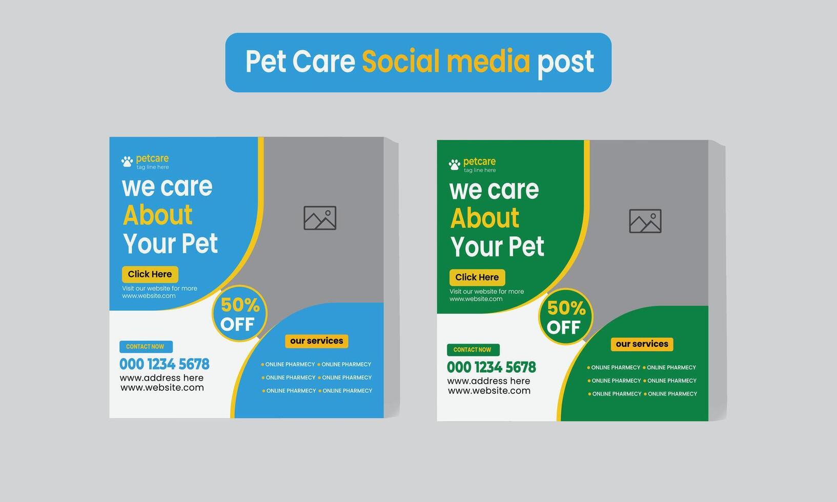 Pet care social media post or Pet care service banner social media template premium vector