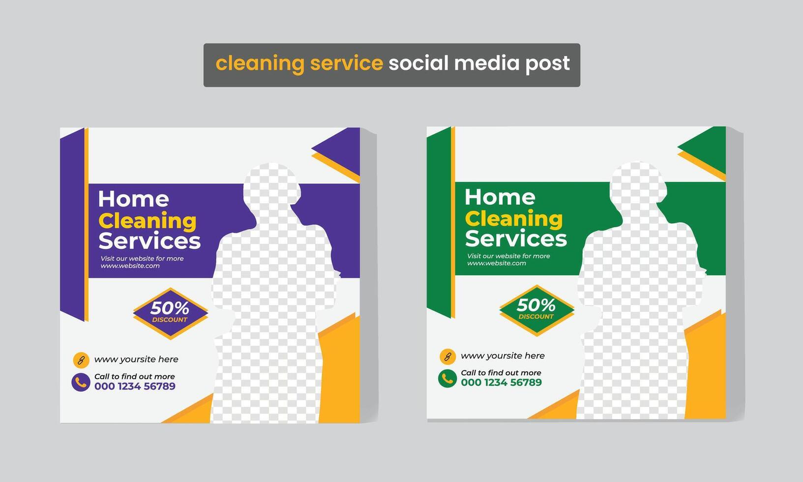 cleaning service social media post template and office vector