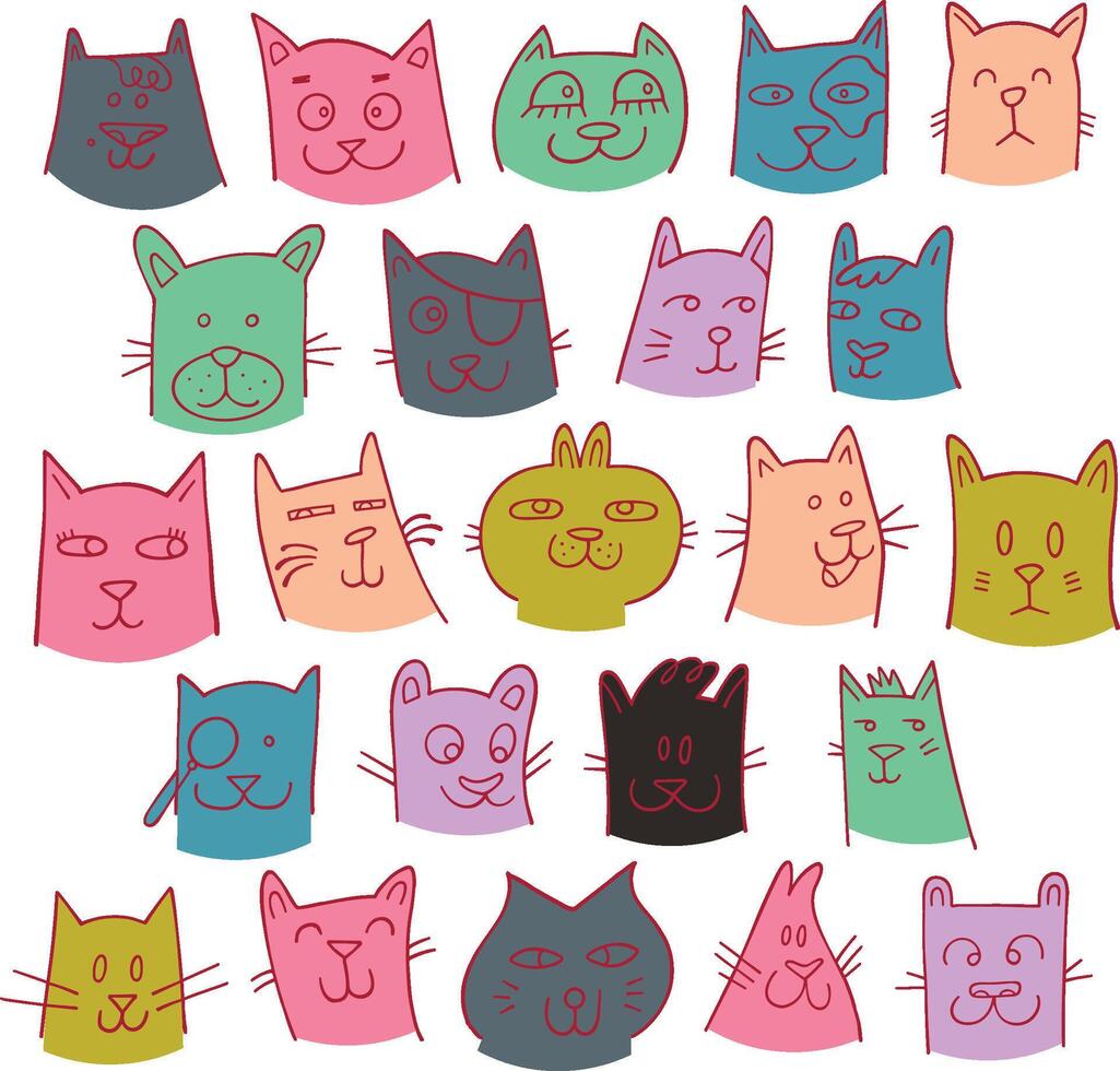 Cute Colorful and Bright Kitty Cats Faces vector