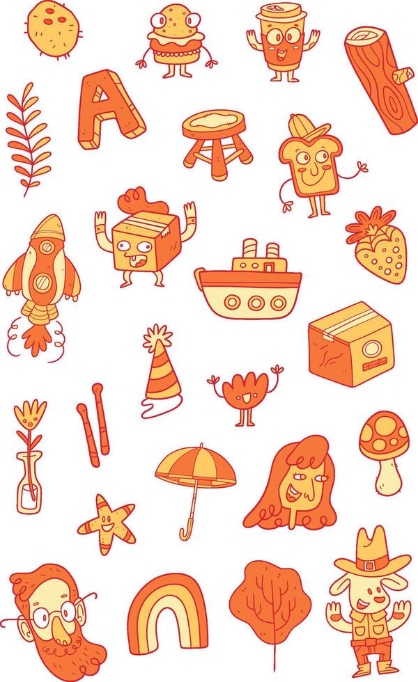Cute Colorful and Bright Character Pack Orange vector