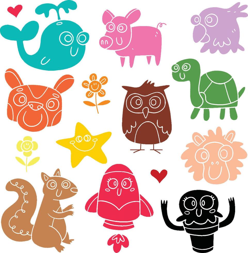 Cute Colorful and Bright Animal Icon Pack vector