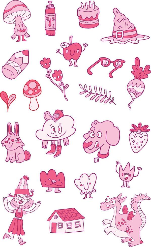 Cute Colorful and Bright Character Icon Pack Pink vector