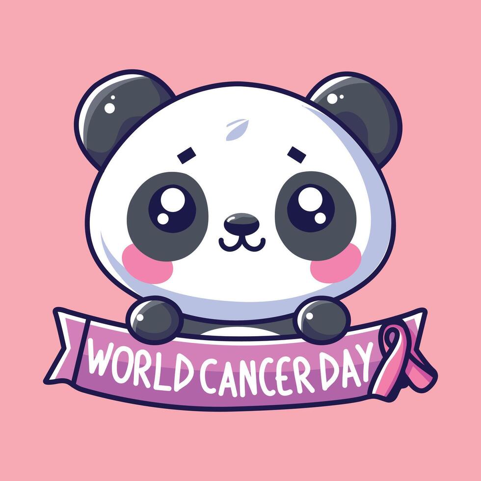 mundo cáncer día linda dibujos animados panda con cinta vector ilustración