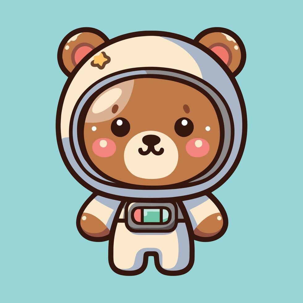 Cute bear astronaut with space suit. Vector illustration in cartoon style.