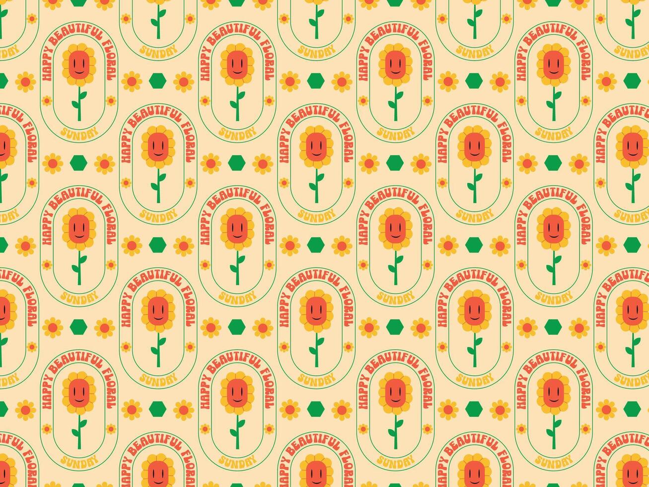 70s floral flower retro groovy fabric background pattern vector