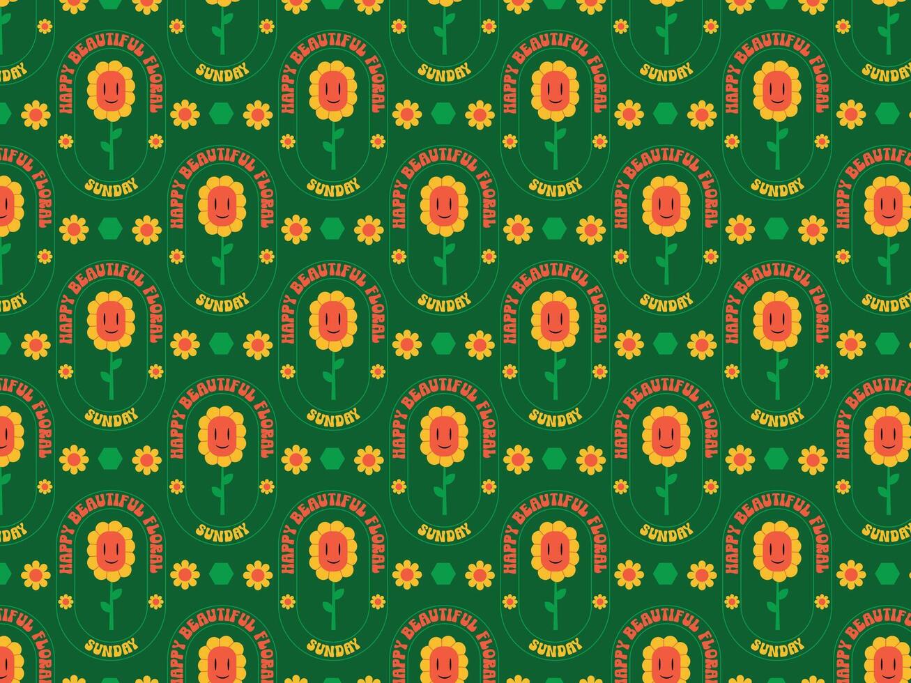 green floral flower 70s retro background pattern vector