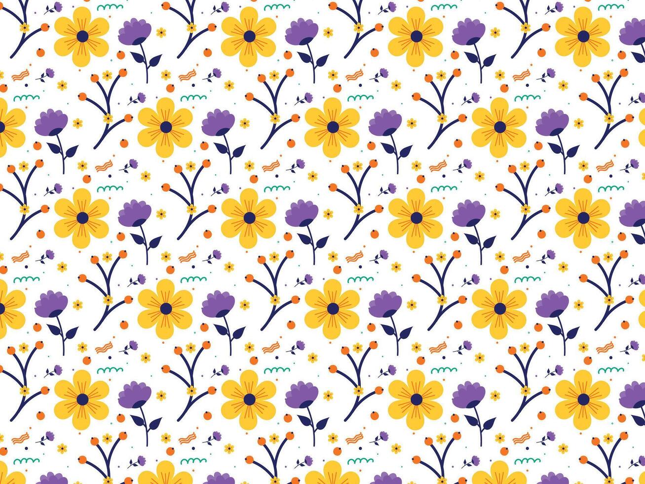 botanical blossom yellow and purple flower background pattern vector