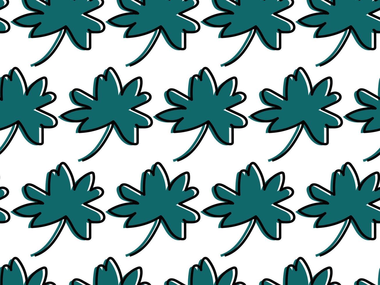 seamless hand-drawn green tropical leaves background pattern vector