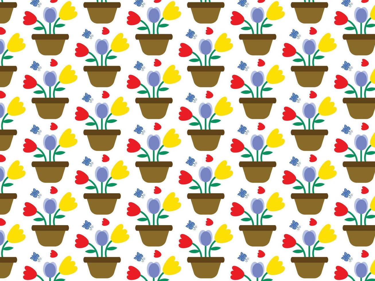 colorful potted flower background pattern vector