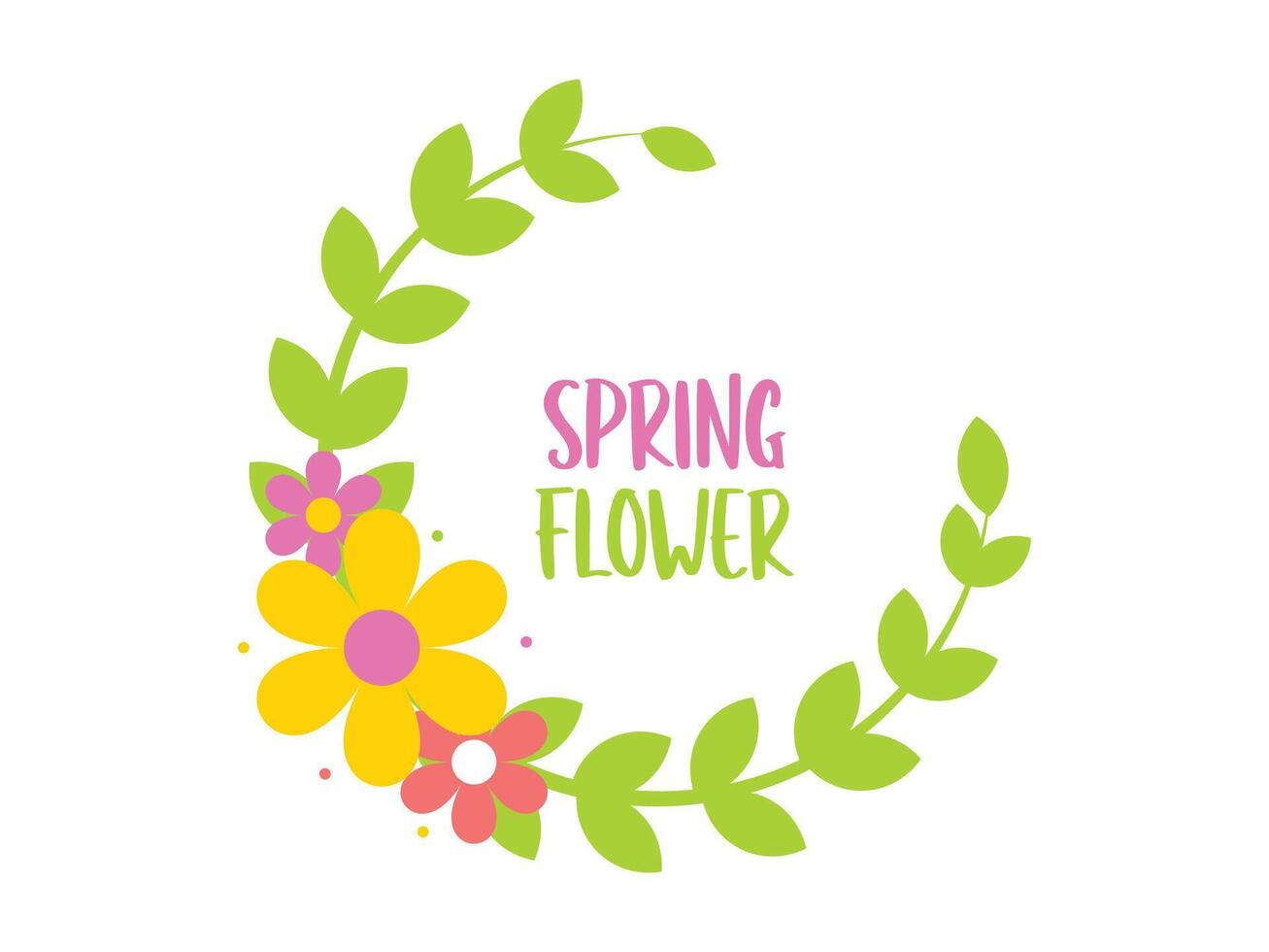 Spring lettering with floral wreath on white background. Vector illustration.