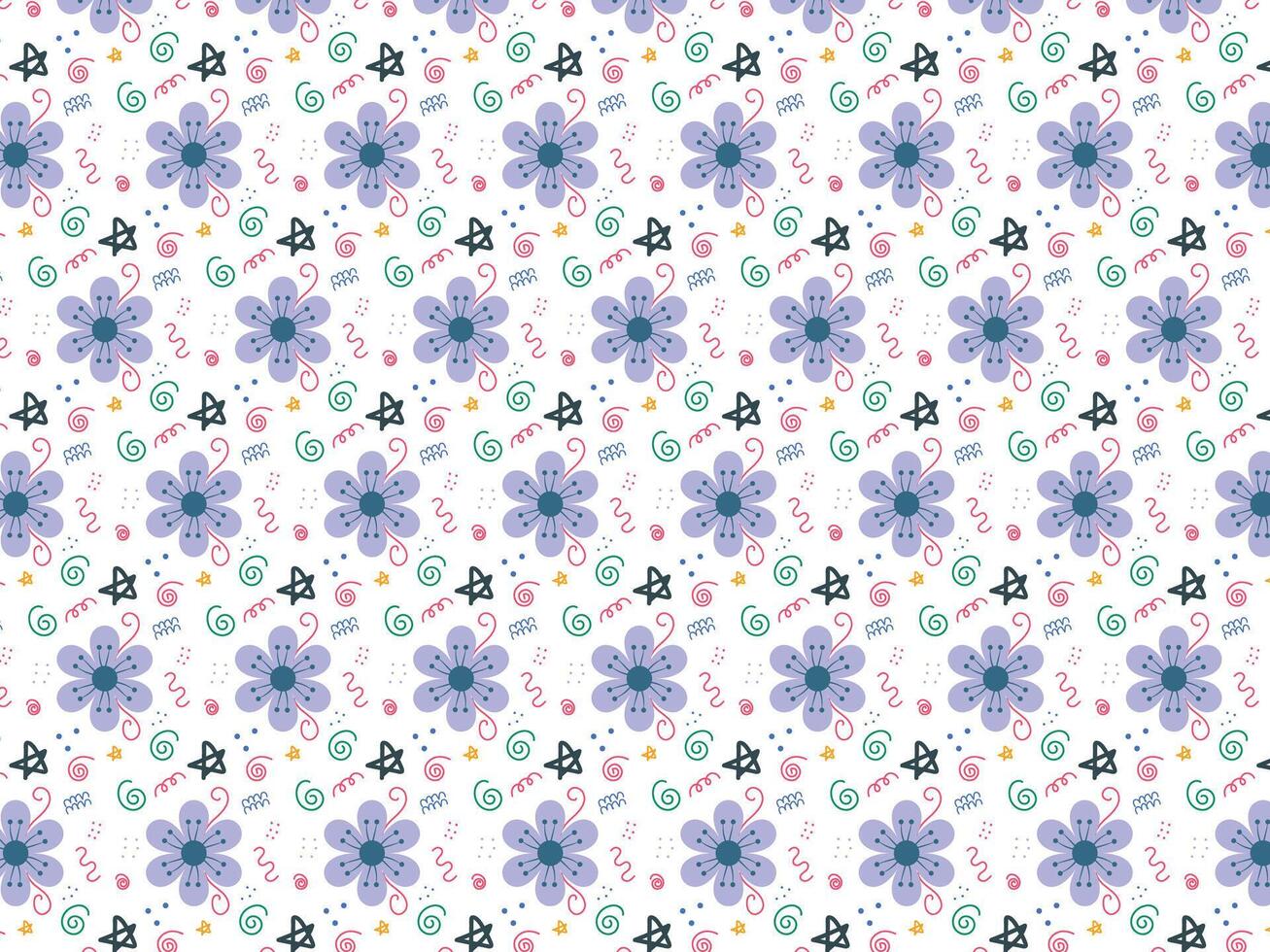 purple flower doddle seamless background pattern vector