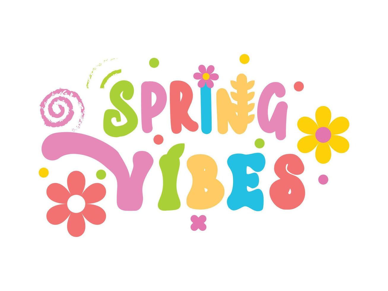 Spring Vibe Hand-drawn lettering phrase. Vector illustration.