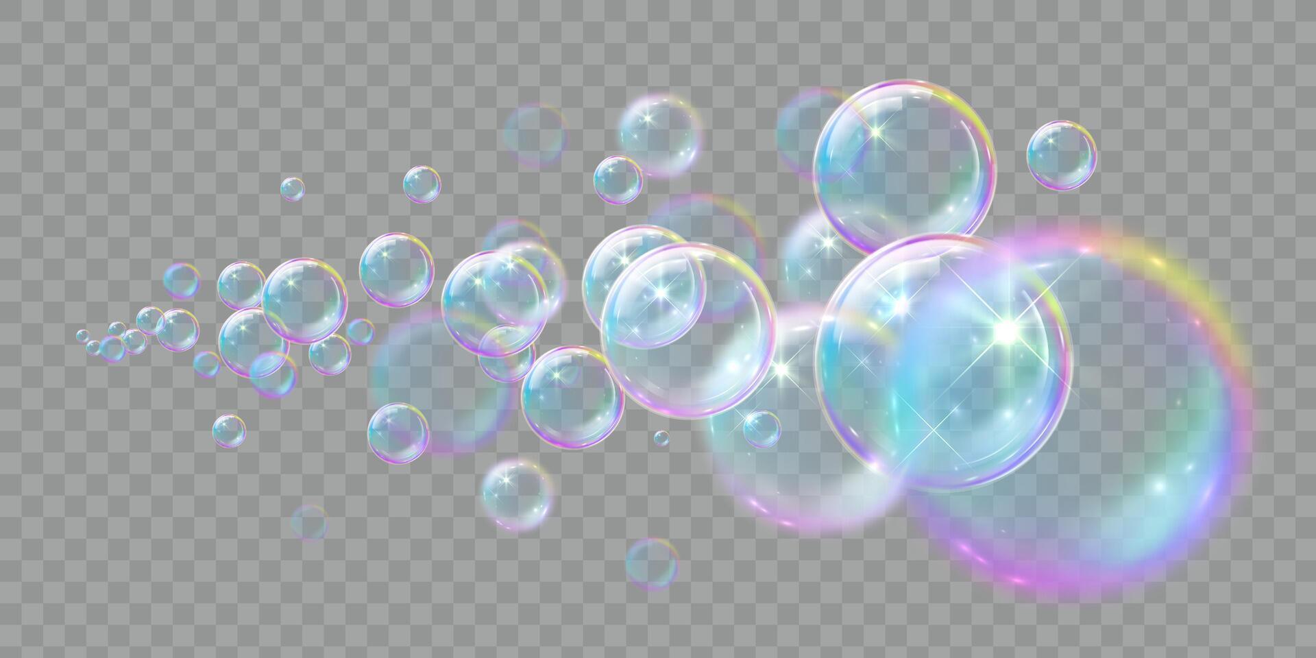 Soap bubbles, illustrations of realistic transparent soap bubbles on transparent cut out background vector