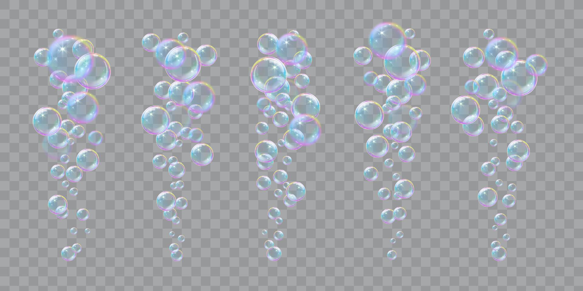 Soap bubbles, illustrations of realistic transparent soap bubbles on transparent cut out background vector