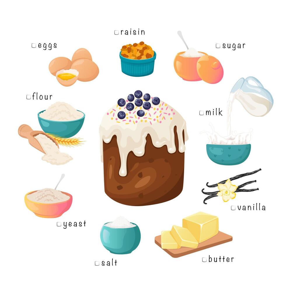 Easter cake ingredients vector