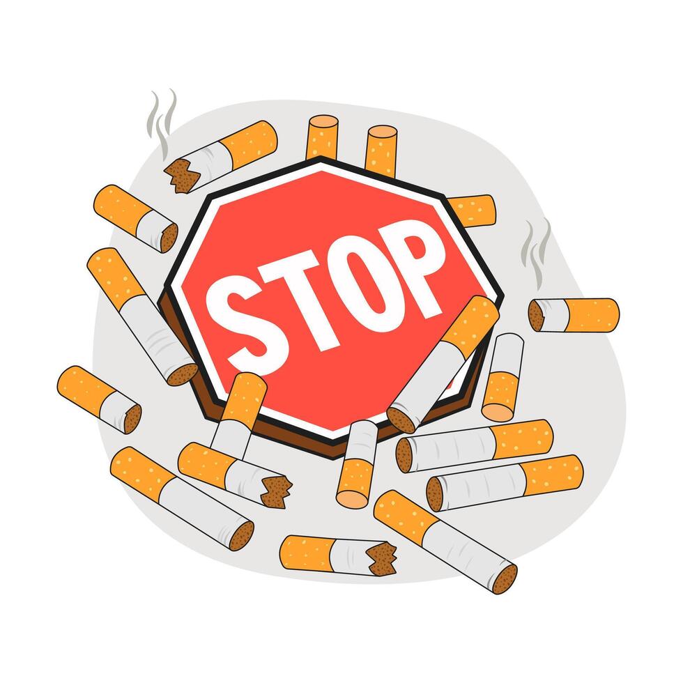 Quit smoking cigarettes cartoon. World No Tobacco Day. Let's destroy tobacco. Vector. vector