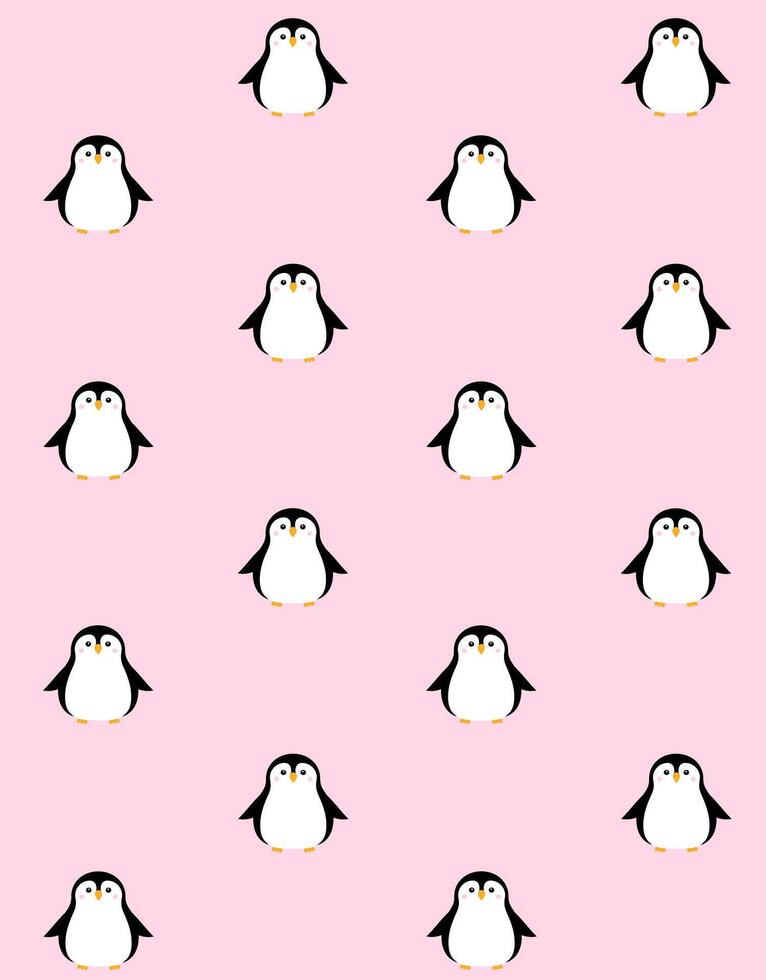 Vector seamless pattern of flat baby penguin