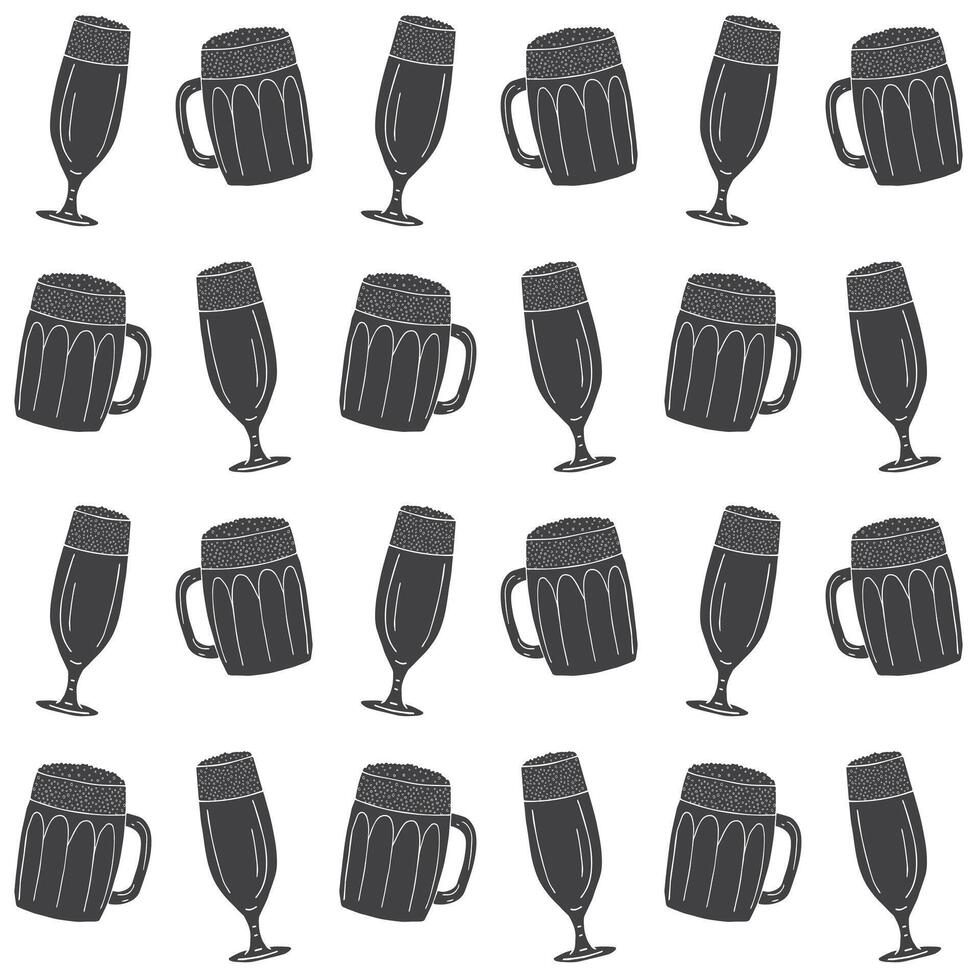 Vector seamless pattern of different beer glasses