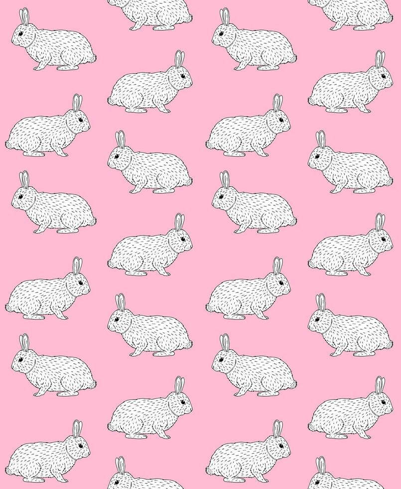 Vector seamless pattern of hand drawn bunny