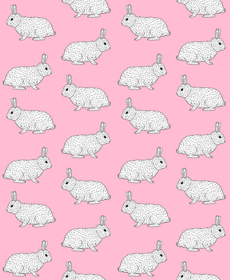 Vector seamless pattern of hand drawn bunny