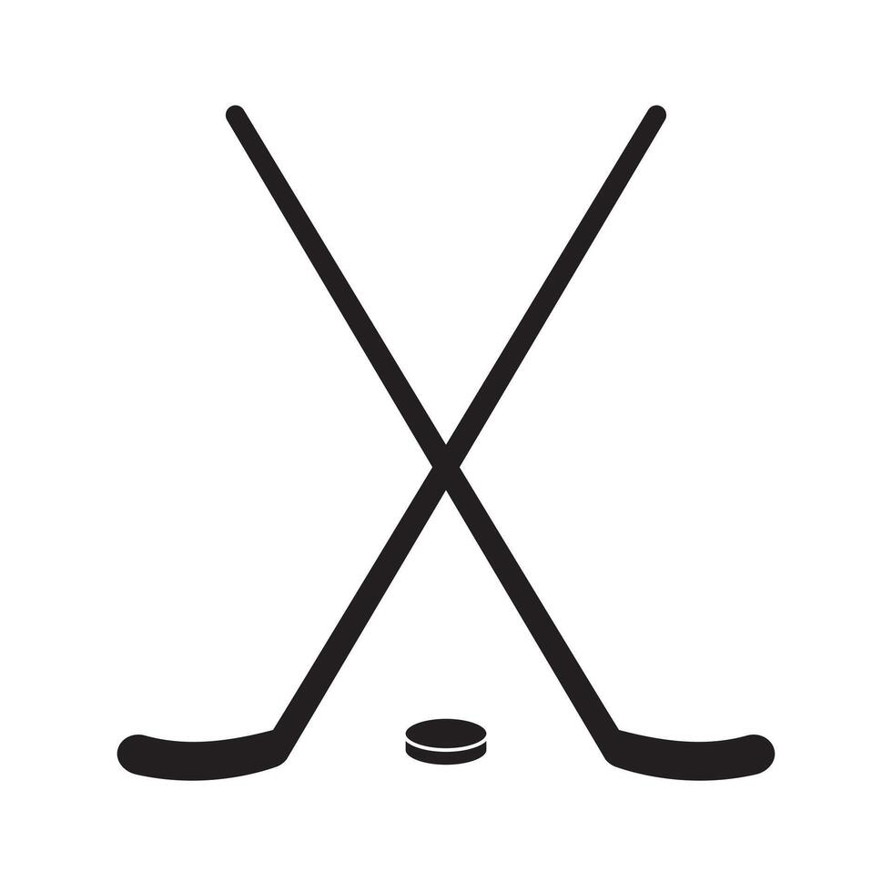 Vector outline hockey crossed sticks and puck