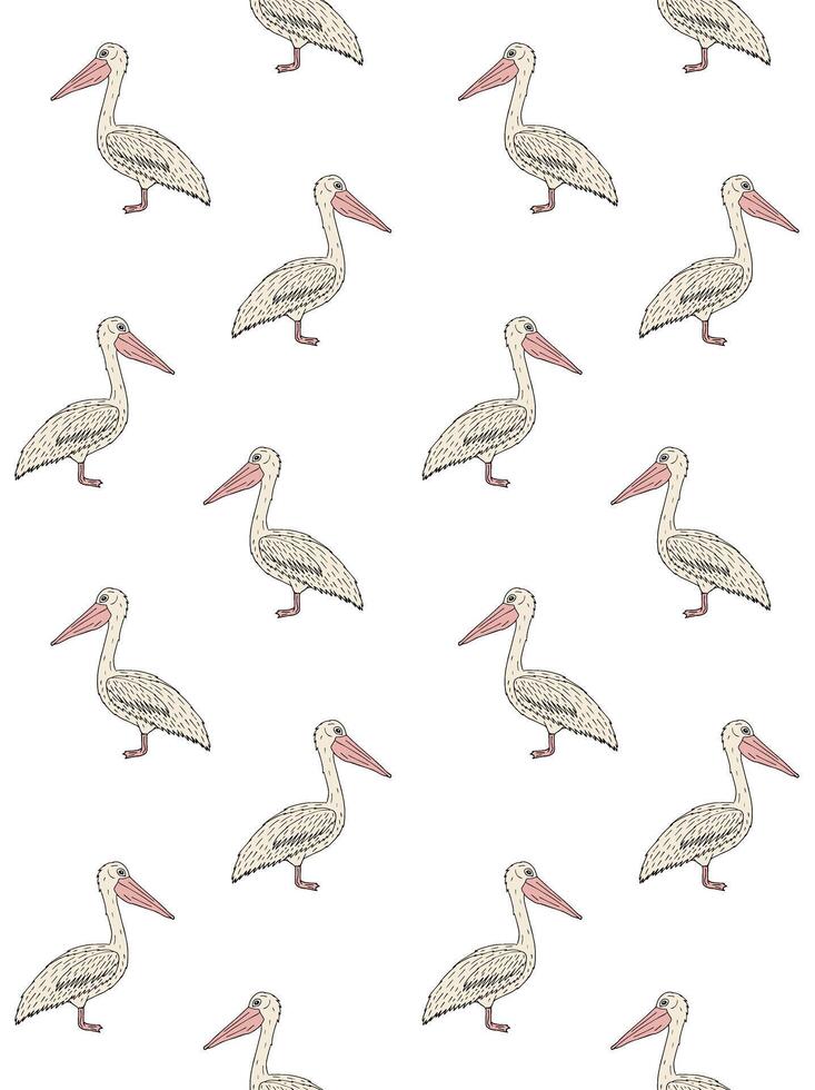 Vector seamless pattern of hand drawn pelican