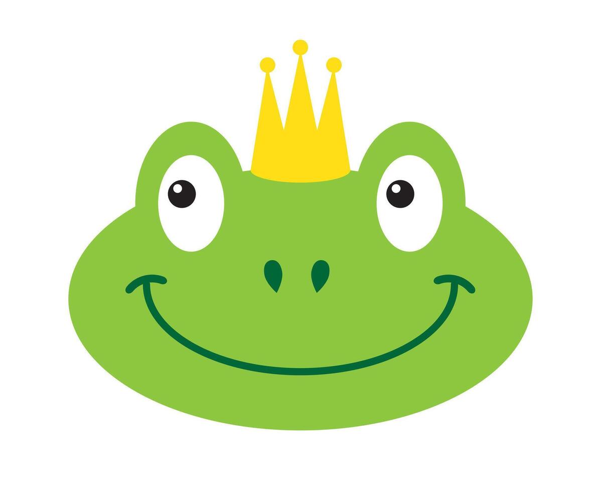 Vector flat green princess frog face in crown