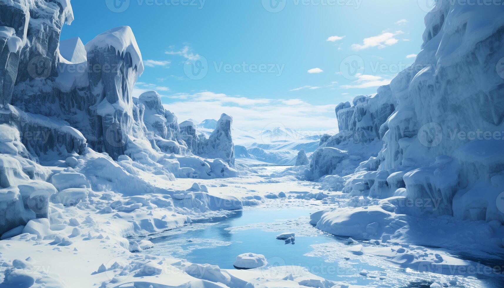 AI generated Winter adventure  majestic mountain peak, frozen landscape, tranquil blue water generated by AI photo