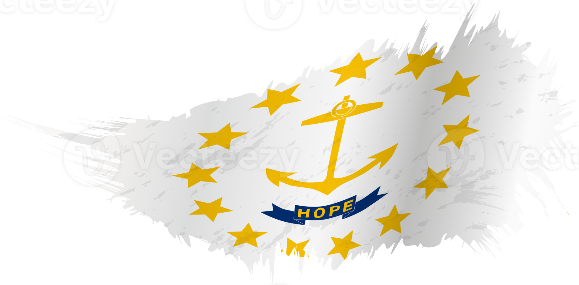 Flag of Rhode Island state in grunge style with waving effect. png