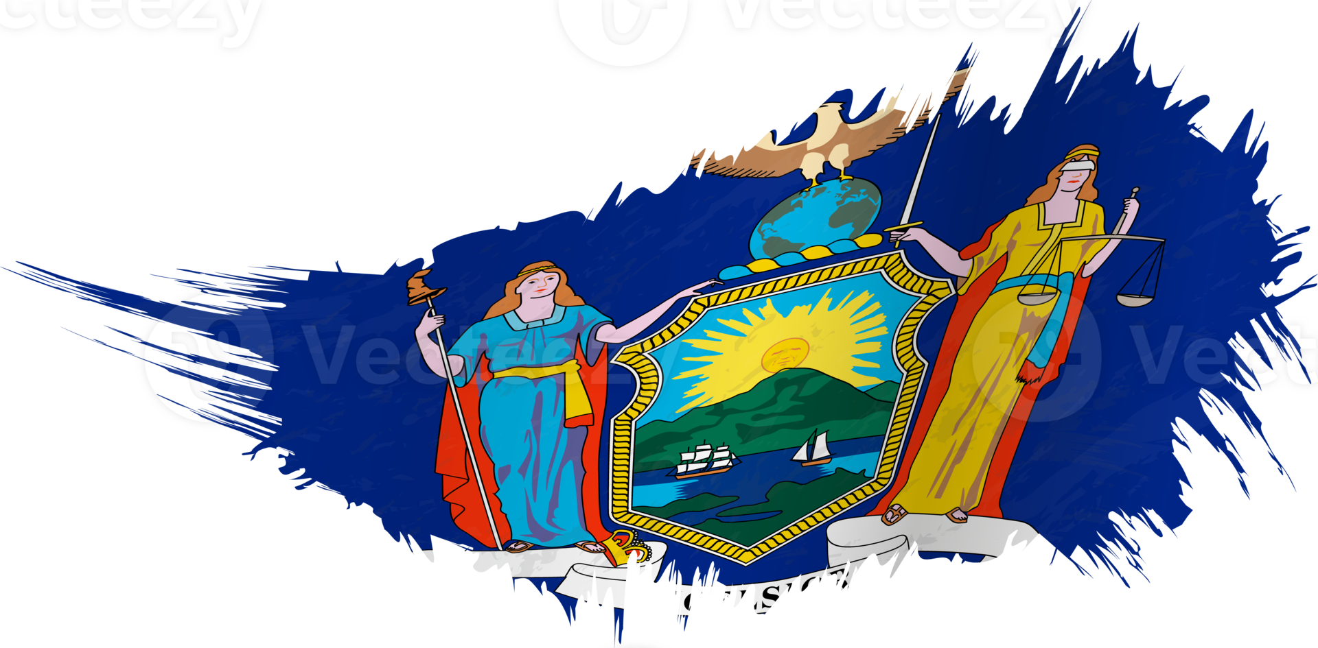 Flag of New York state in grunge style with waving effect. png