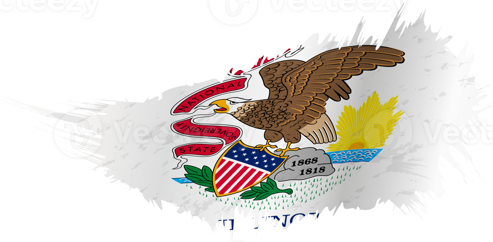 Flag of Illinois state in grunge style with waving effect. png
