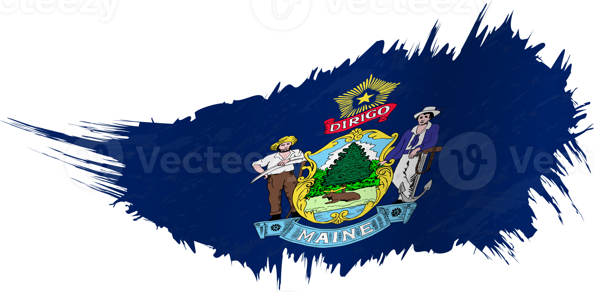 Flag of Maine state in grunge style with waving effect. png
