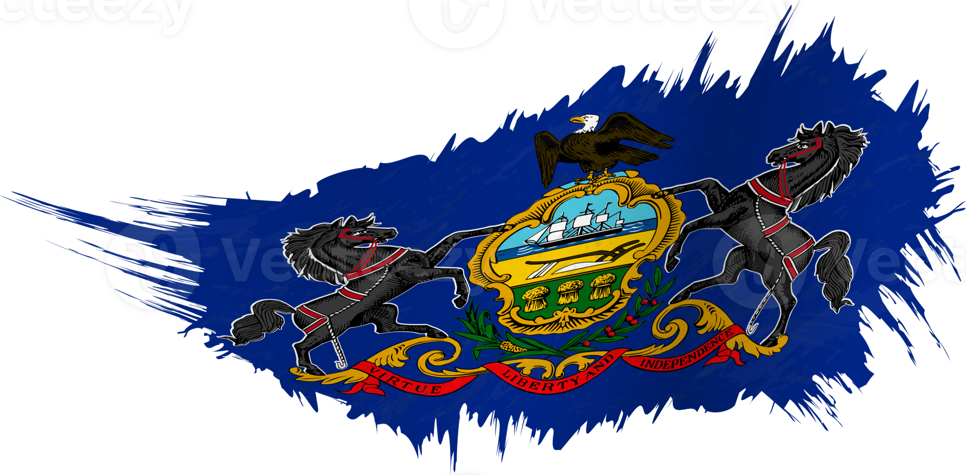 Flag of Pennsylvania state in grunge style with waving effect. png
