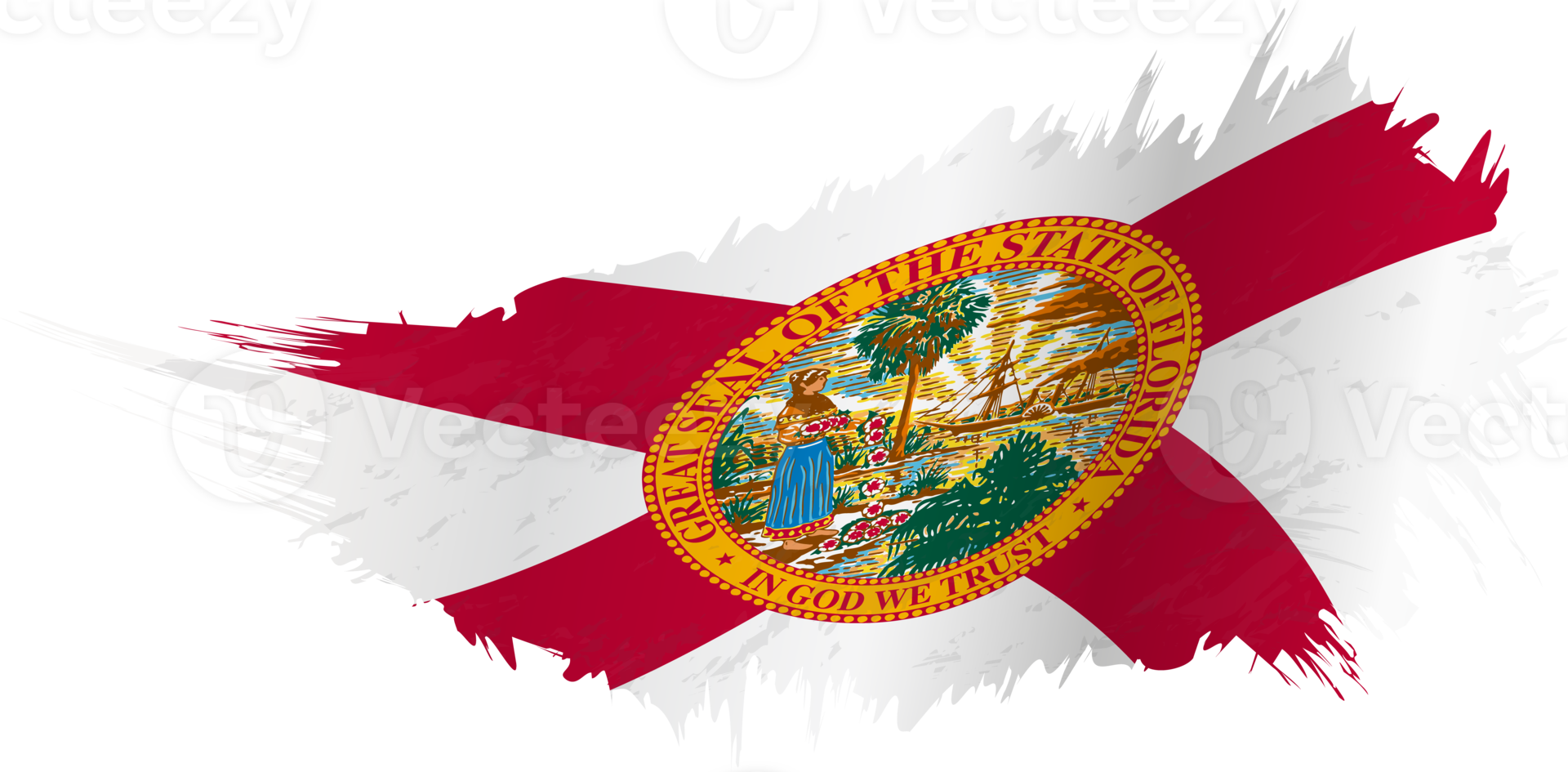 Flag of Florida state in grunge style with waving effect. png
