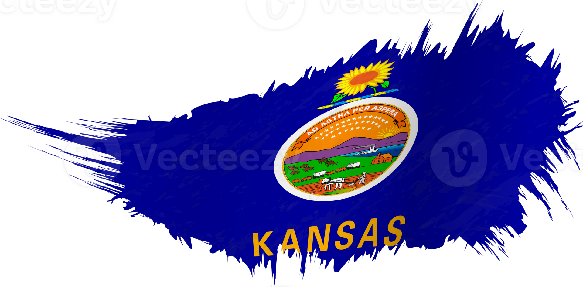 Flag of Kansas state in grunge style with waving effect. png
