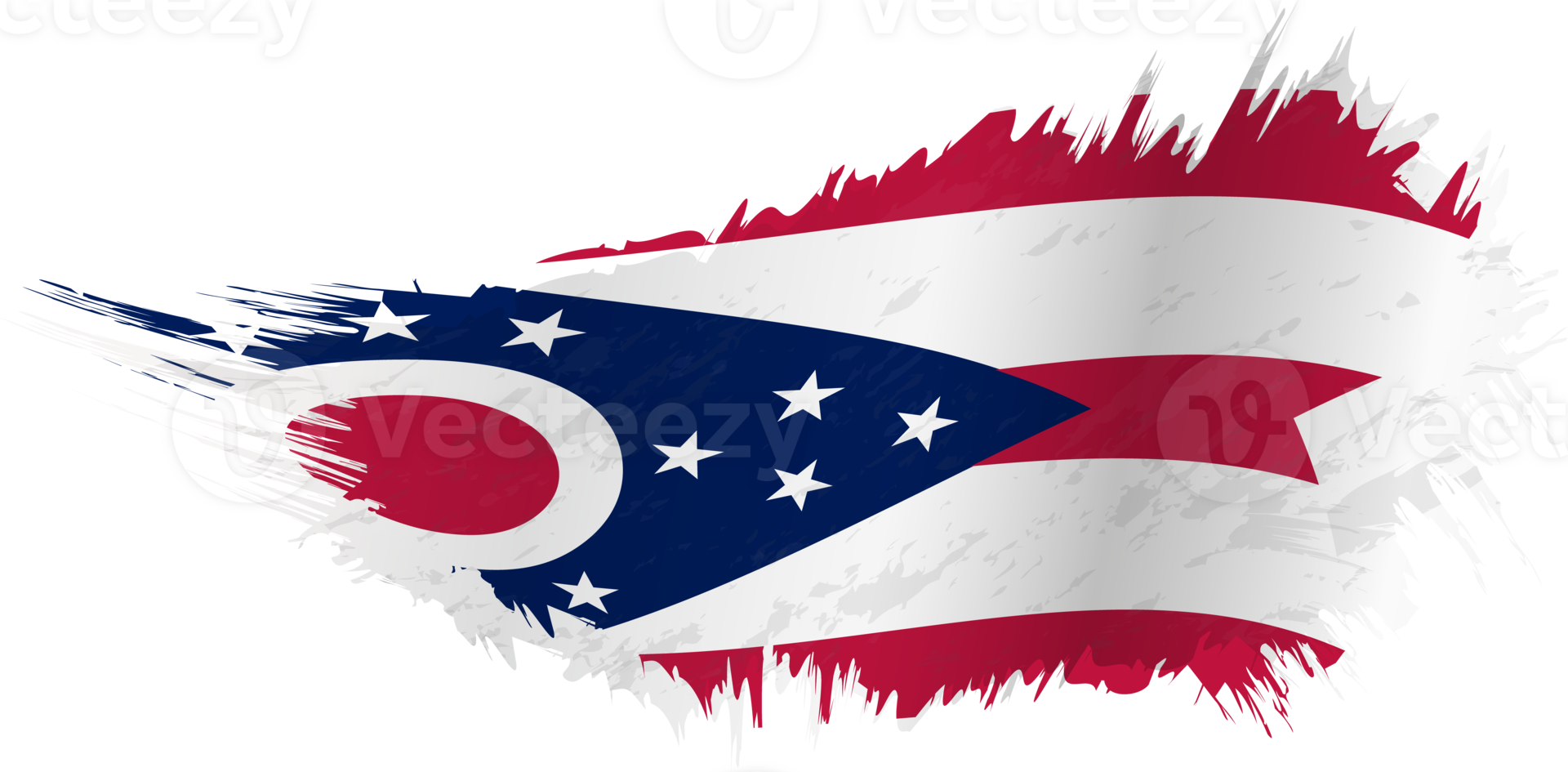 Flag of Ohio state in grunge style with waving effect. png