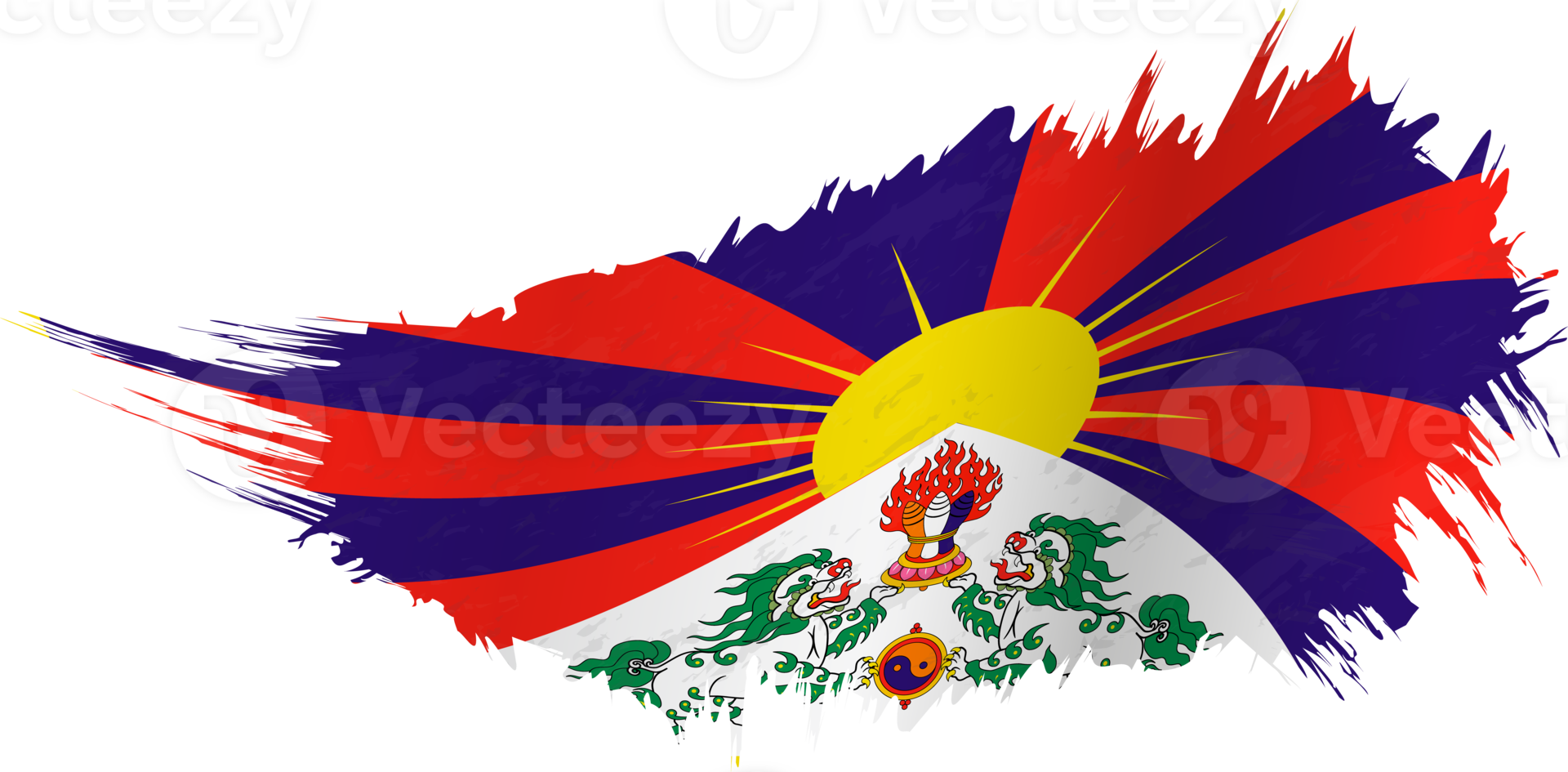 Flag of Tibet in grunge style with waving effect. png
