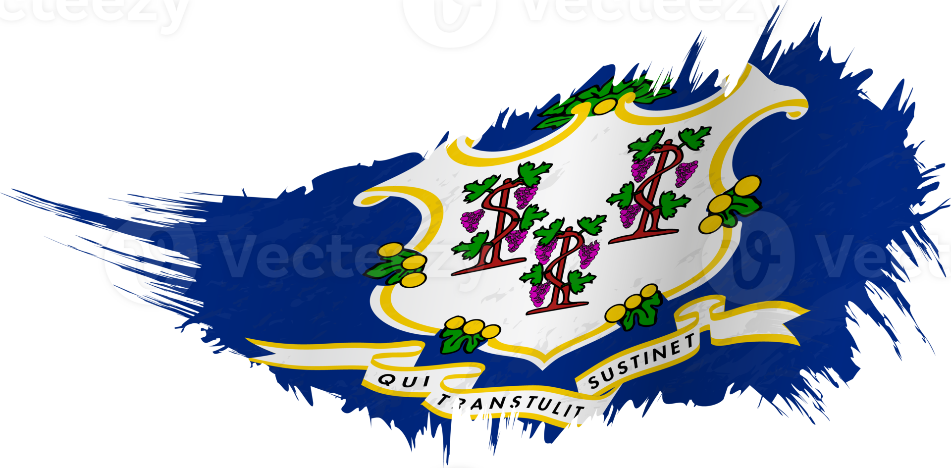 Flag of Connecticut state in grunge style with waving effect. png