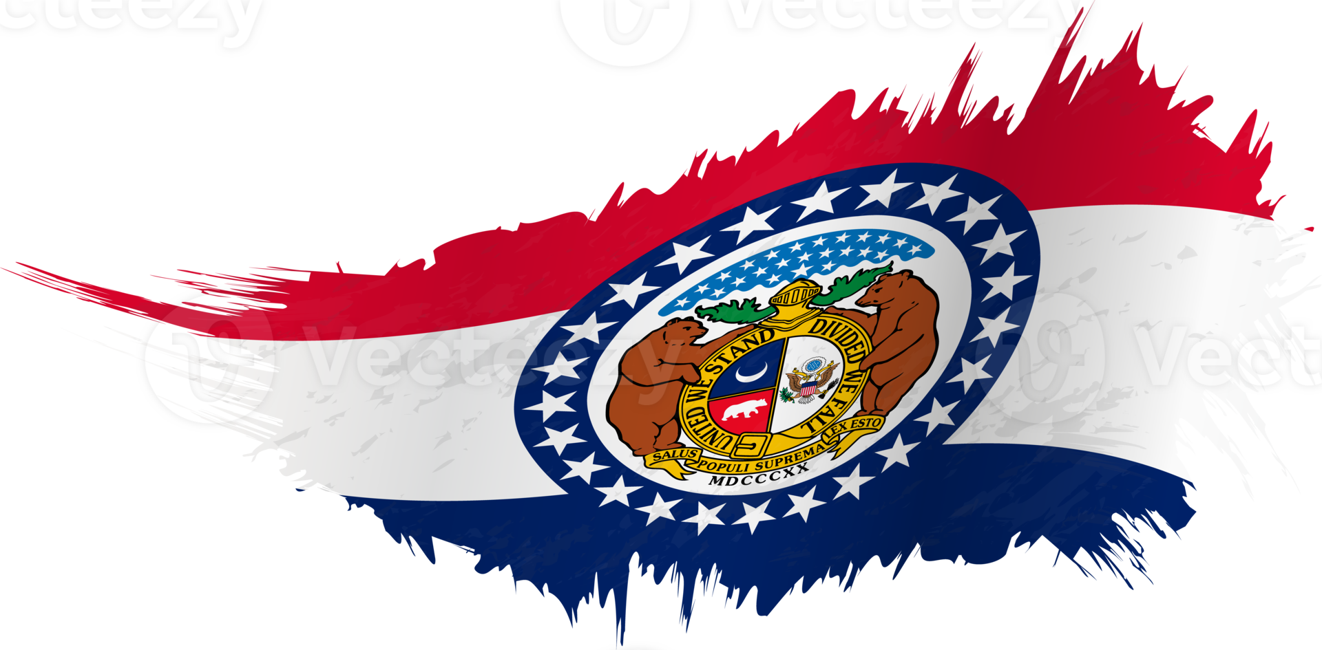 Flag of Missouri state in grunge style with waving effect. png