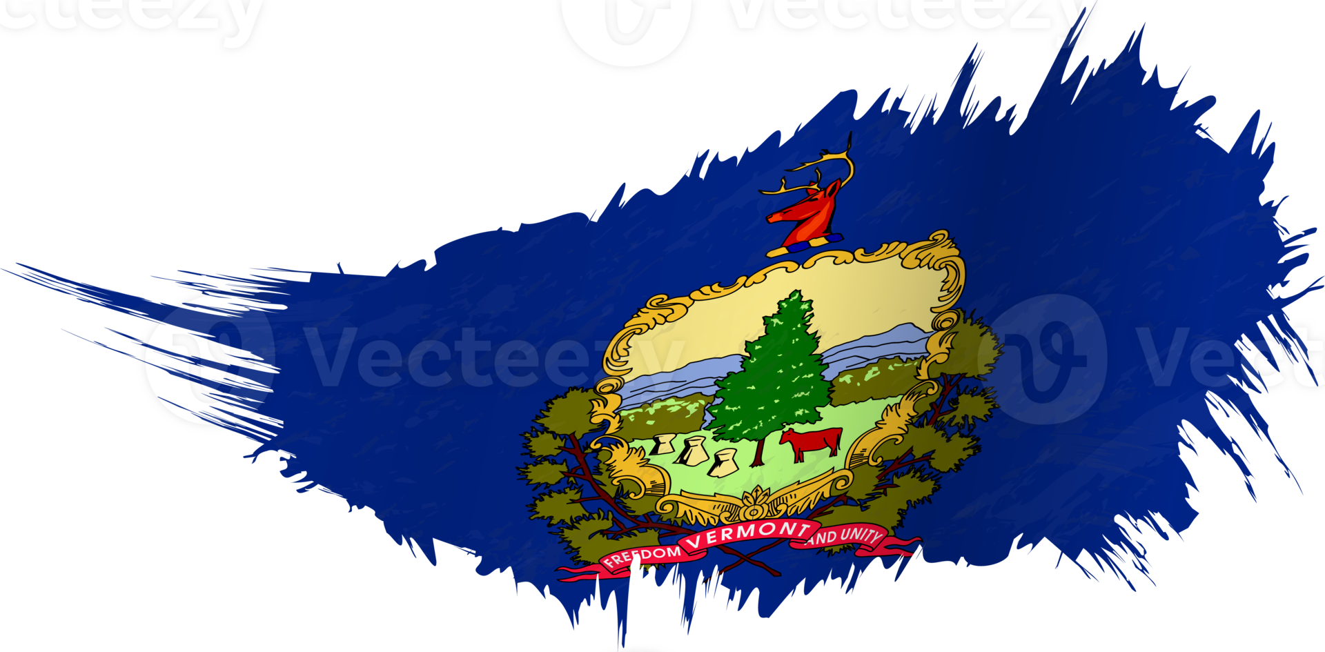 Flag of Vermont state in grunge style with waving effect. png