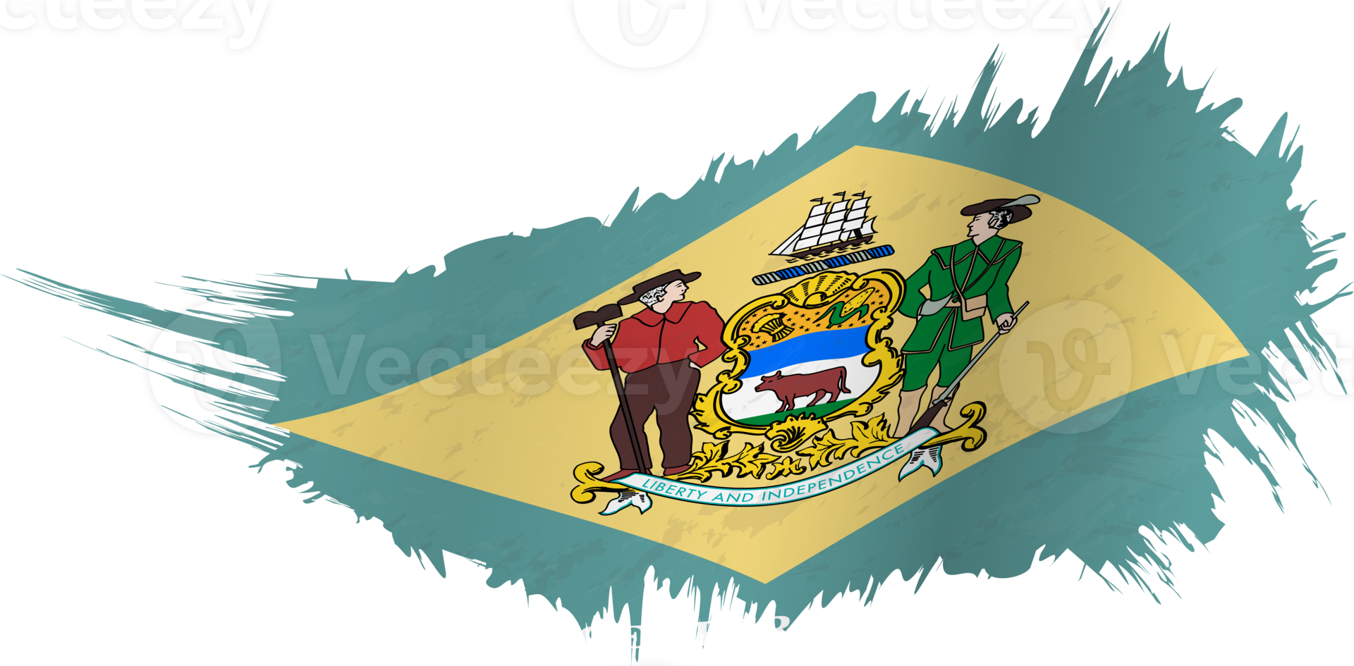 Flag of Delaware state in grunge style with waving effect. png