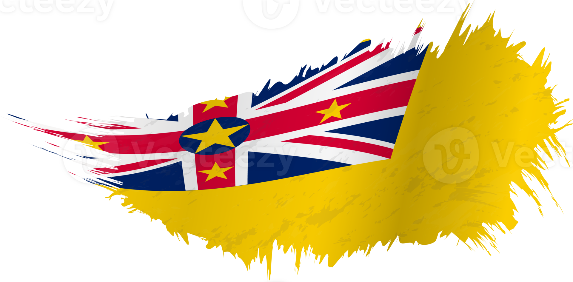 Flag of Niue in grunge style with waving effect. png