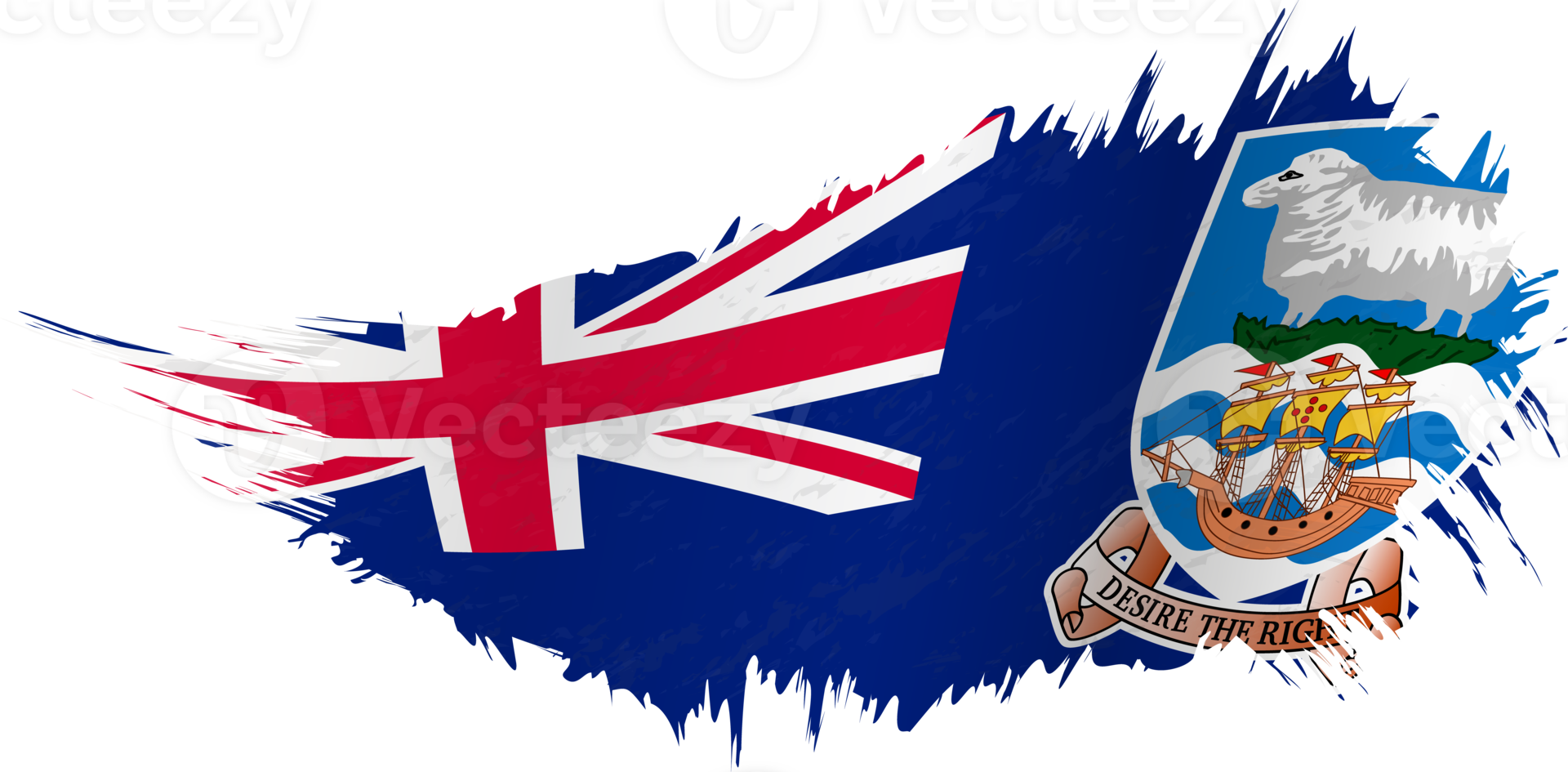Flag of Falkland Islands in grunge style with waving effect. png