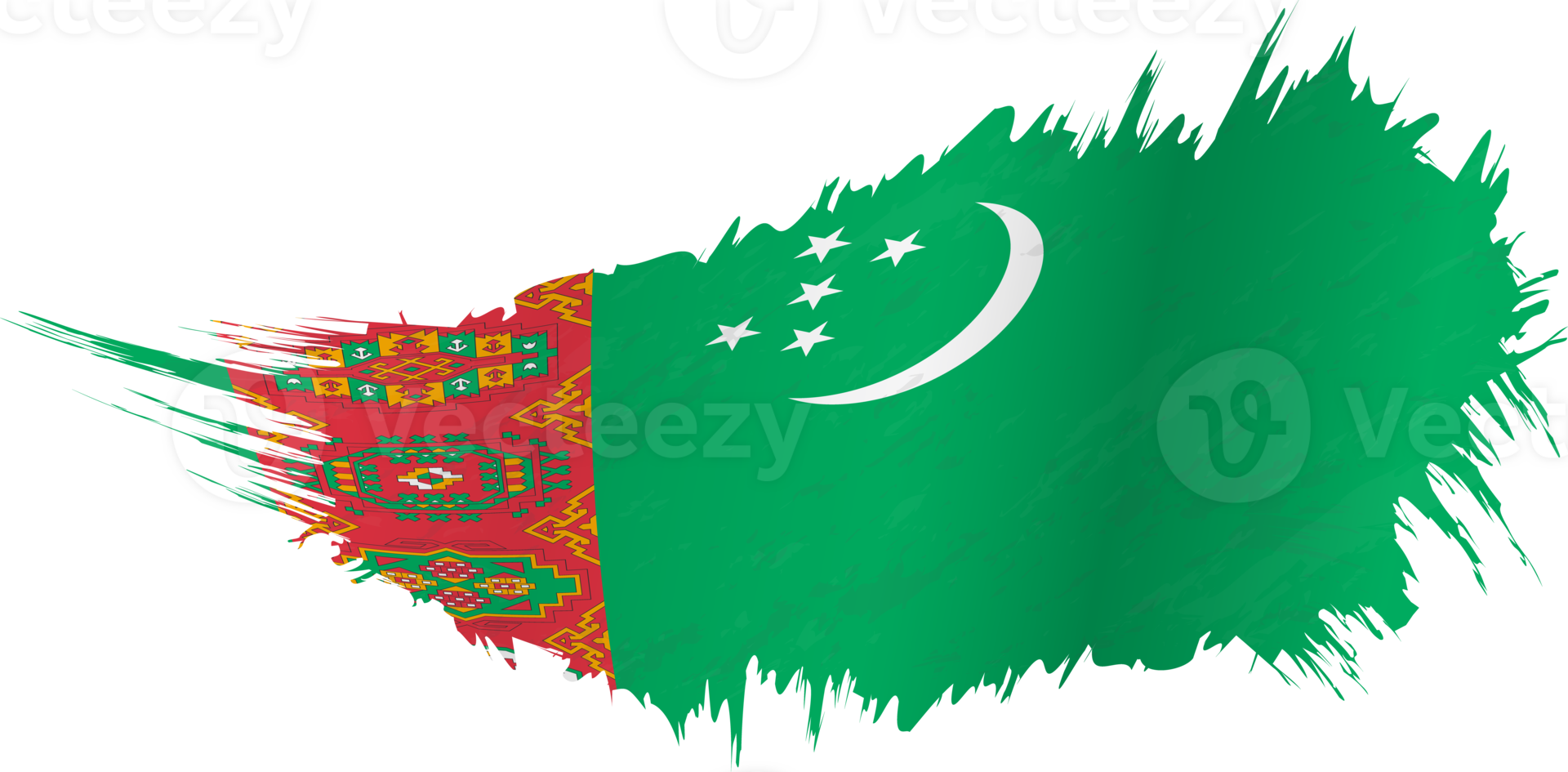 Flag of Turkmenistan in grunge style with waving effect. png