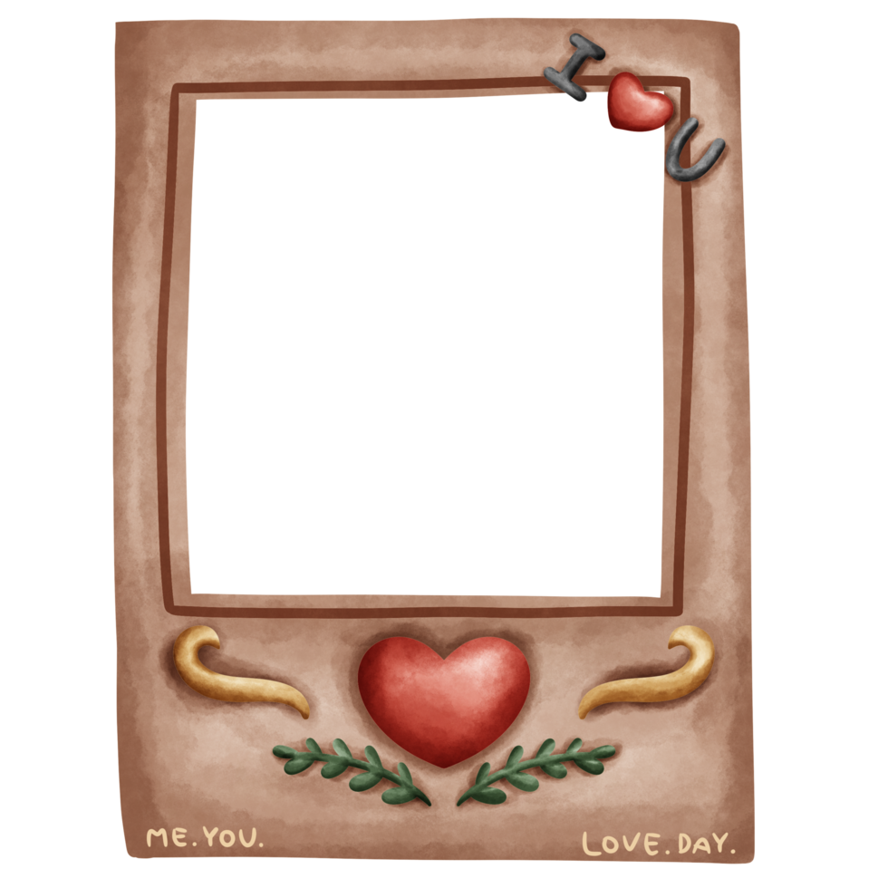 Cute heart shape photo camera frame for couple in valentines in watercolor style png