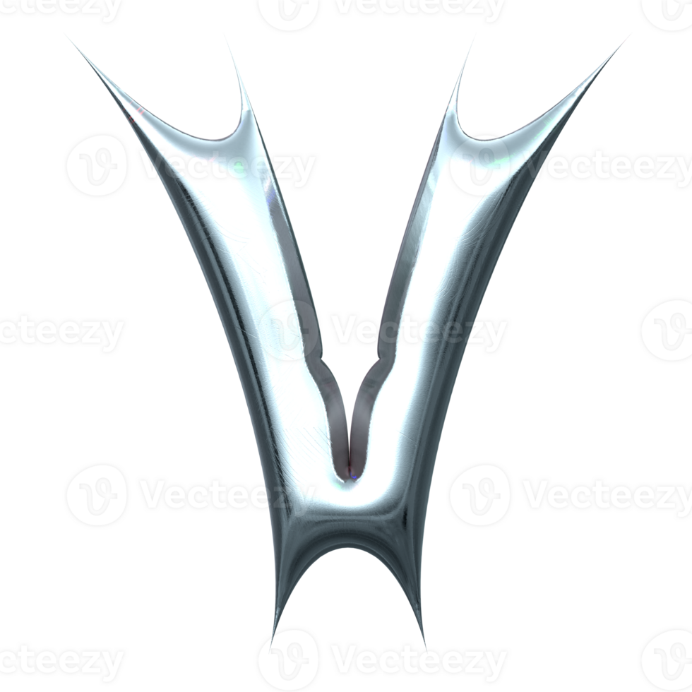 3d chrome letter v png