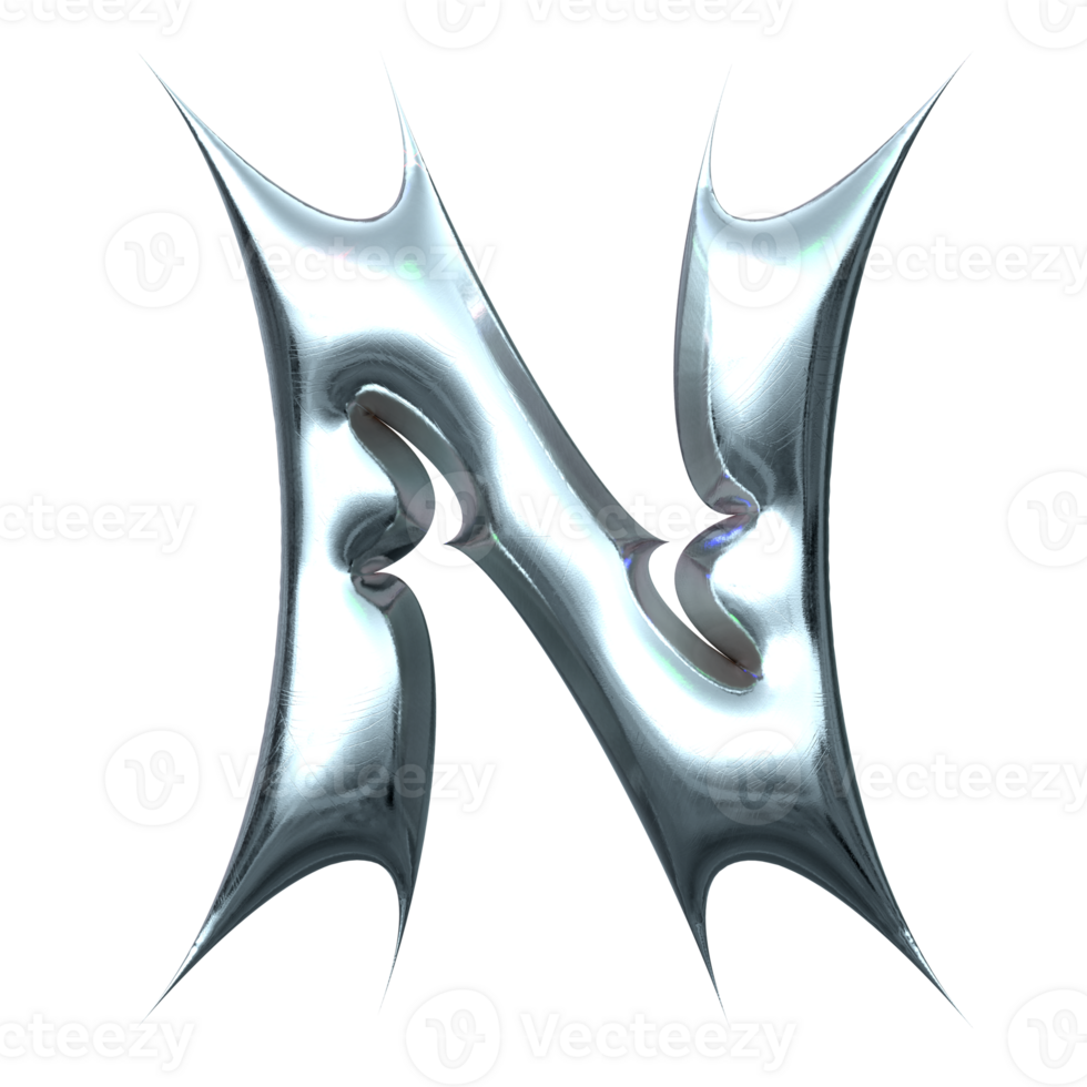3d chrome letter n png