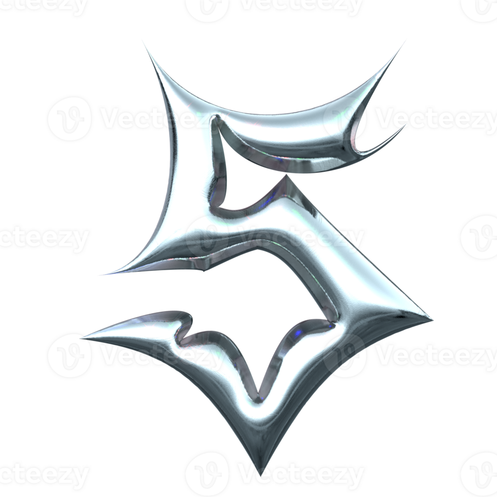 3d chrome number 5 png