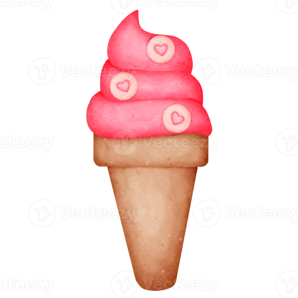 Cartoon watercolor pink ice cream png